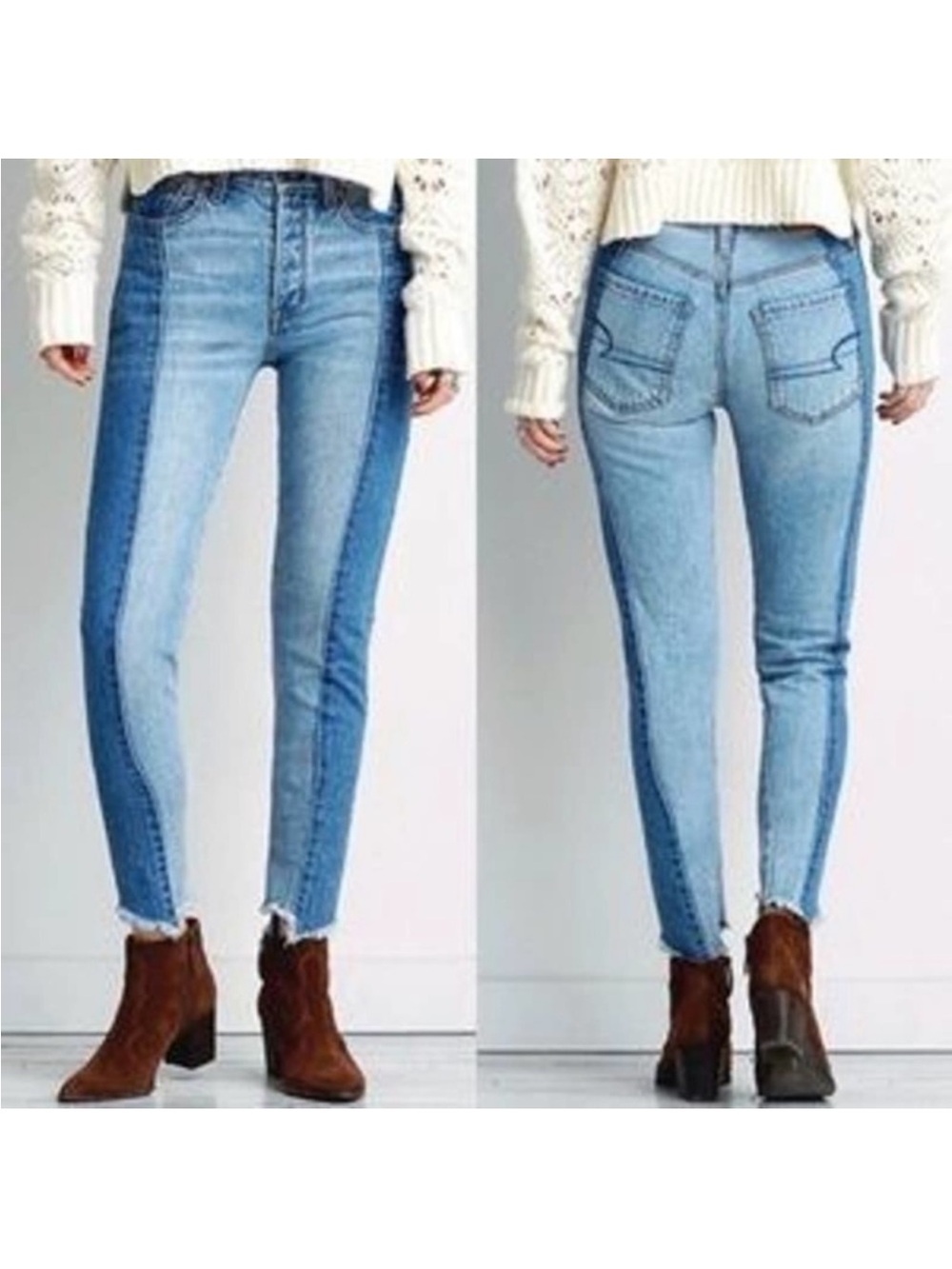 American Eagle Outfitters Vintage, Two-Tone, Raw Hem Jeans size 2